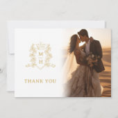 Kroonmonogram gouden bruiloft Foto's QR Code Bedankkaart (Voorkant)