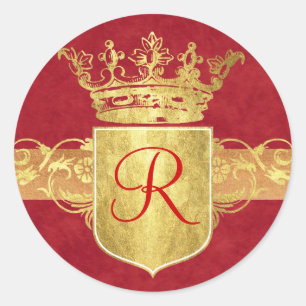 Kroonmonogram in Gouden Toon Ronde Sticker