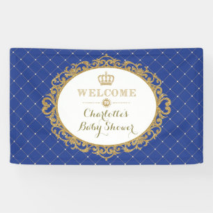 Kroonprins Royal Blue Gold Baby shower Welkom Spandoek