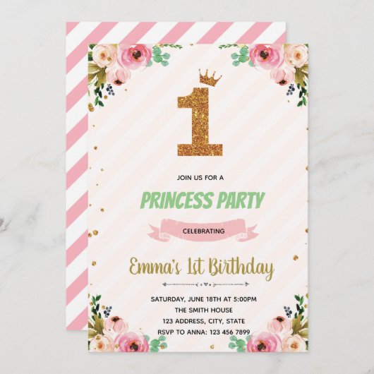 Kroonprinses 1e verjaardag uitnodiging (Voorkant / Achterkant)