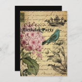 kroonschrift hydrangea vogel botanisch kaart (Voorkant / Achterkant)