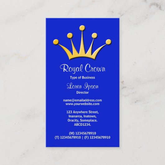 Kroonsymbool - Blauw 0019d1 Visitekaartje (Voorkant)