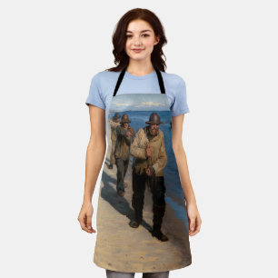 Kroyer - Drie vissers die een boot trekken Schort