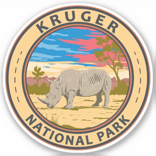 Kruger Nationaal Park Witte neushoorn Reiskunst Sticker (Voorkant)