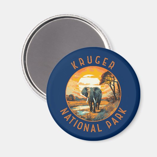 Kruger Nationaal Park Zuid-Afrika Olifant Retro Magneet (Voorkant / Achterkant)