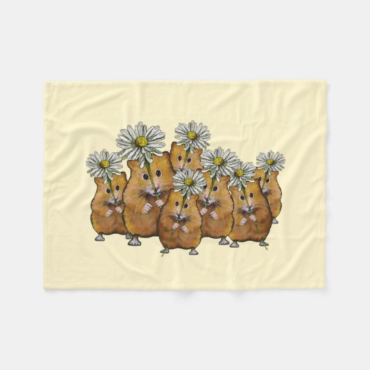 Kruid van Cute Hamsters Holding Daisies: Kunst Fleece Deken (Voorkant (Horizontaal))