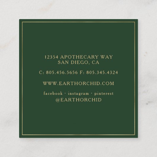 Kruiden en bloemen Apothecary Gold & Green Vierkante Visitekaartje (Achterkant)
