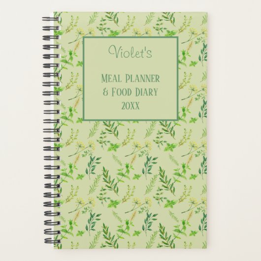 Kruidenbladeren - Groen Gepersonaliseerd Voedselda Planner (Voorkant)