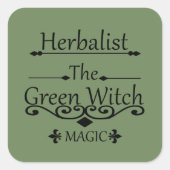 Kruidengenezer groene heks magie natuurlijke genee vierkante sticker (Voorkant)