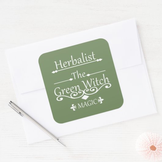 Kruidengenezer groene heks magie natuurlijke genee vierkante sticker (Envelop)