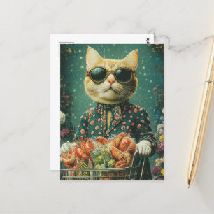 Kruidenierswinkel Ginger Cat in Zonnebril Briefkaart