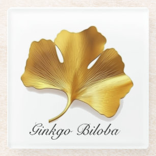 Kruidenleven: Gouden Ginkgo Biloba blad aanpasbaar Glazen Onderzetter