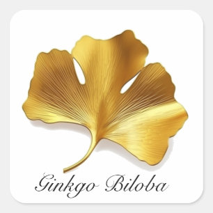 Kruidenleven: Gouden Ginkgo Biloba blad aanpasbaar Vierkante Sticker