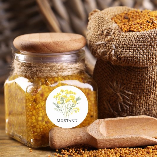 Kruidenmosterd Waterverf Ronde Sticker