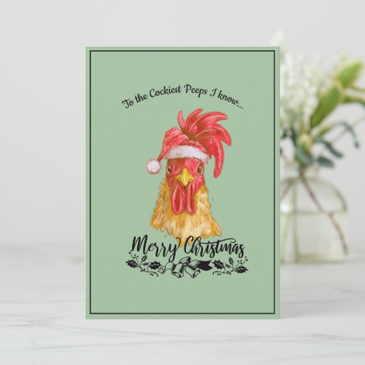 Kruidige Kip Grappig Vrolijk Kerstfeest Feestdagenkaart (Staand voorkant)