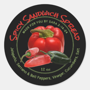 Kruidige salade met rode en groene paprika's ronde sticker