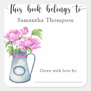 Kruik van bloemen - dit boek behoort tot vierkante sticker