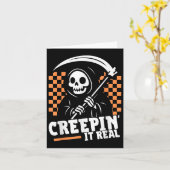 Kruip het echt retro Grim Reaper grappige Hallowee Kaart (Gele Bloem)