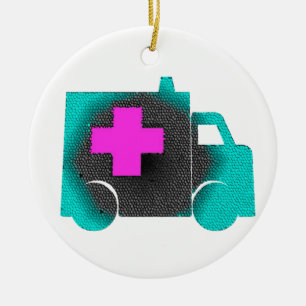 kruis blauwe ambulance verpleegster emt dokter med keramisch ornament