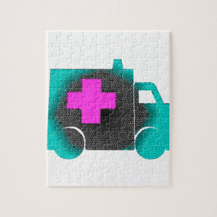 kruis blauwe ambulance verpleegster emt dokter med legpuzzel