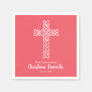 Kruis   Bright Coral Communion Baptism Christening Servet