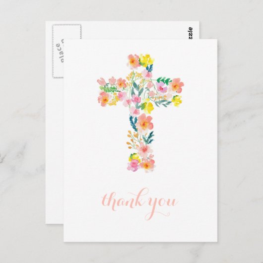 Kruis dank u kaart, religieuze dank u opmerking briefkaart (Voorkant / Achterkant)