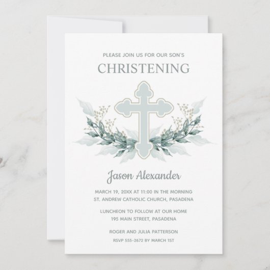 Kruis Doop Uitnodiging met Watercolor (Voorkant)