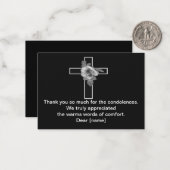 Kruis en bloem op donker na begrafenis Dank u Notitiekaartje (Voorkant / Achterkant in situ)