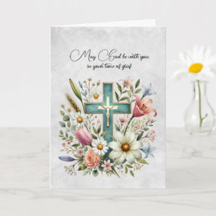 Kruis en bloemen sympathie kaart