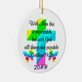  KRUIS EN REGENBOOG MATTHEÜS 19:26 ONTWERP KERAMISCH ORNAMENT (Rechts)