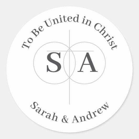 Kruis en ringen Monogram bruiloft Ronde Sticker (Voorkant)