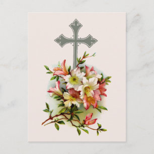 Kruis En Roze Bloemen Briefkaart
