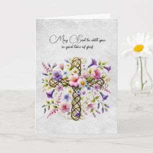 Kruis en roze Paarse bloemen sympathie kaart