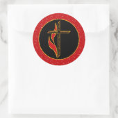 Kruis en vlam ronde sticker (Tas)