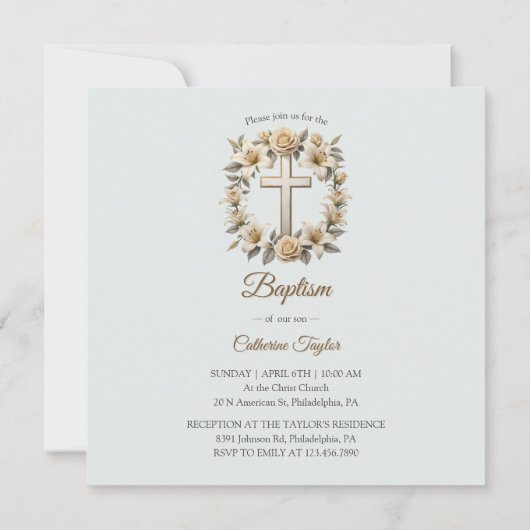 Kruis en Witte Rozen Katholieke doop doop doop doo Kaart (Achterkant)