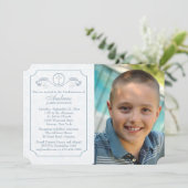 Kruis Focus Blauwe Foto Religieuze Uitnodiging (Staand voorkant)