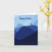 Kruis Gelukkig Pasen op Blauwe Bergen Kaart (Gele Bloem)
