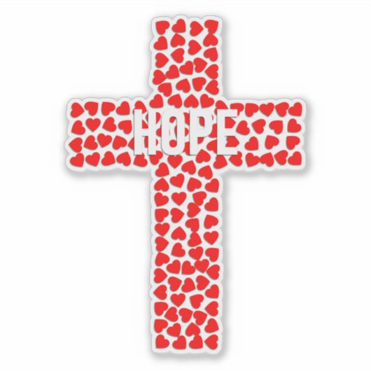 Kruis gemaakt van harten en het woord hoop sticker (Voorkant)