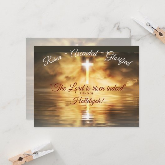 Kruis gereflecteerd in kalm water, Christus Risen Kaart (Voorkant / Achterkant in situ)