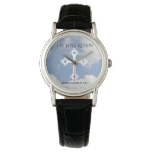 Kruis in Cloudy Sky reurrection Blue Easter Gift Horloge