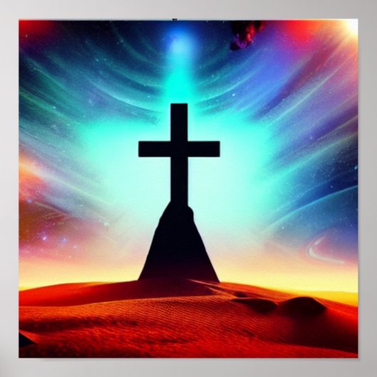 Kruis in een woestijn-Poster Poster (Voorkant)