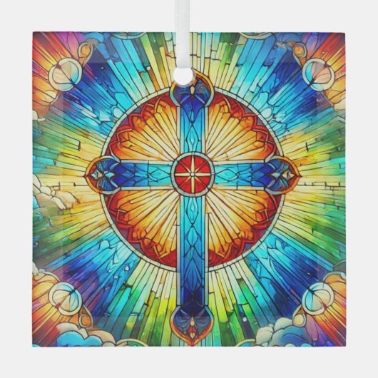 Kruis in Glas in lood Design Ornament Suncatcher (Voorkant)