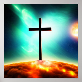 Kruis in het Poster Fiery Clouds Spacescape