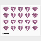 Kruis in het Wit op Roze Glitter Hart Sticker (Vel)