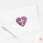 Kruis in het Wit op Roze Glitter Hart Sticker (Envelop)