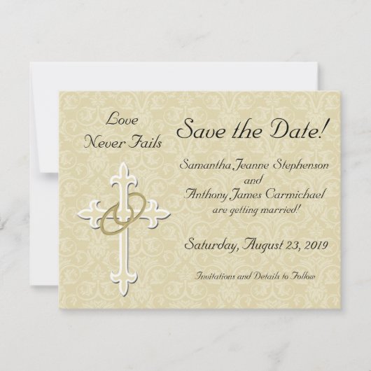 Kruis met gouden ringen Bewaar de datumkaarten Save The Date (Voorkant)