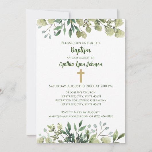 Kruis met groen Doop Uitnodiging (Voorkant)