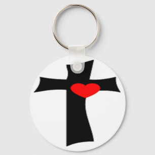 KRUIS MET RODE HART SLEUTELHANGER