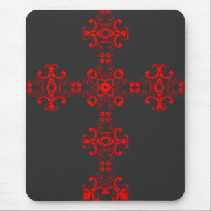 Kruis met Rode Ornament Heilige Decoratieve Kunst Muismat