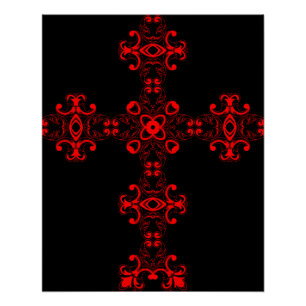Kruis met Rode Ornament Heilige Decoratieve Kunst Perfect Poster
